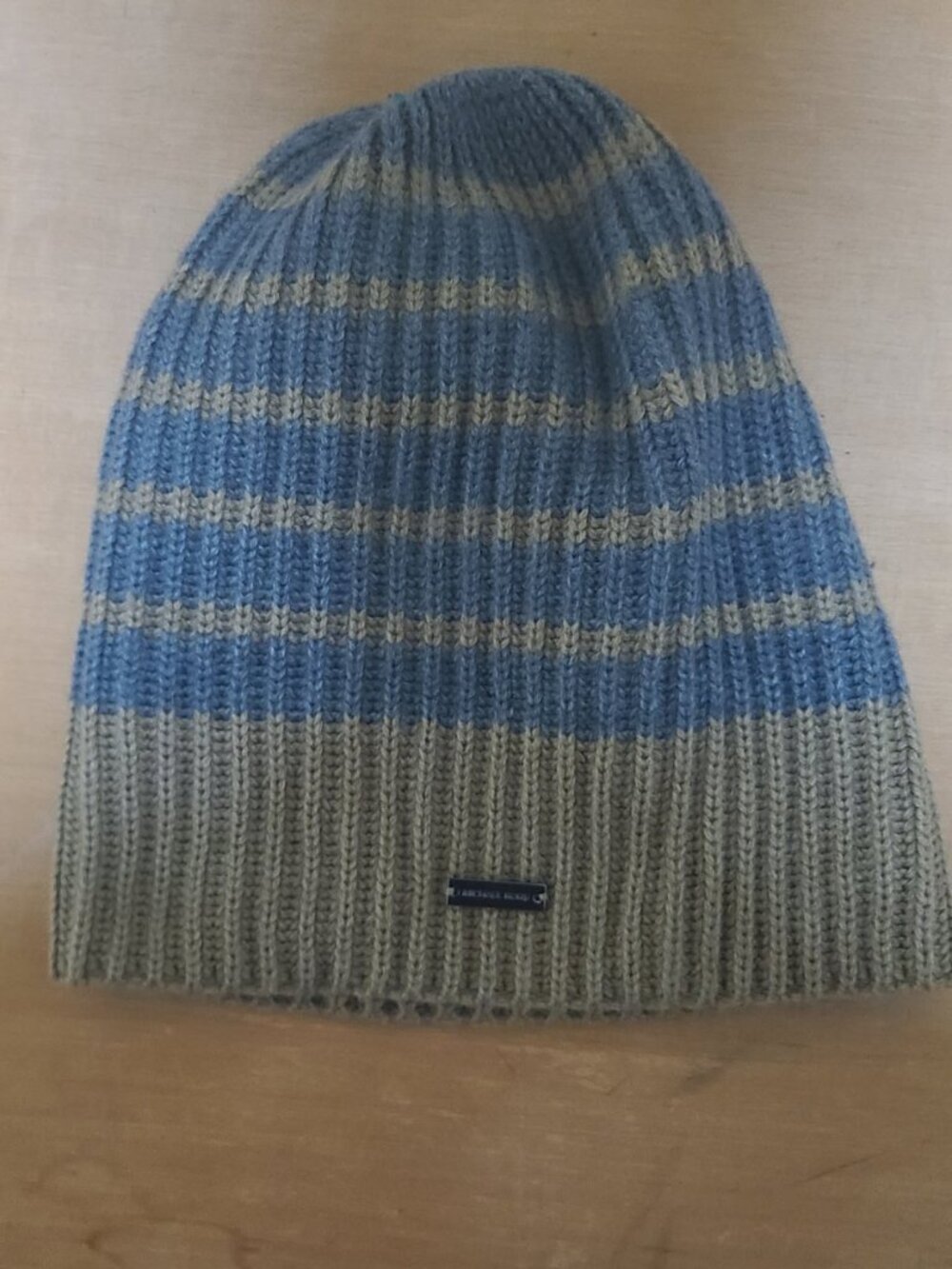 Michael Kors Mens Striped Knit Beanie Blue Gray Winter Hat